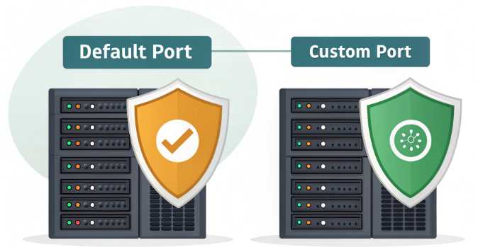 Comparison of SSH default port 22 vs custom port security Comparison of SSH default port 22 vs custom port security