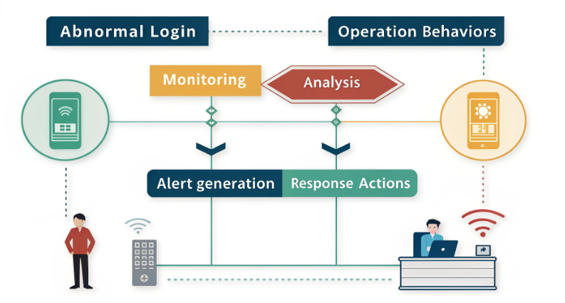 異常登入與操作行為偵測流程示意圖