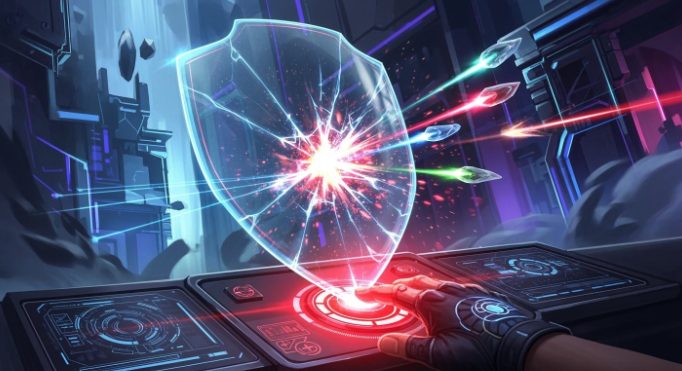 玩家使用遊戲盾格擋突然攻擊情境