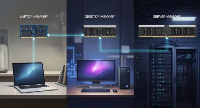 笔记本、台式机与服务器内存对比示意