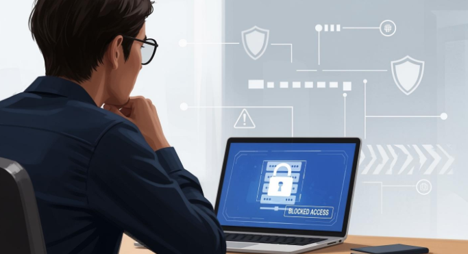 User safely accessing US servers via VPN, avoiding blocks