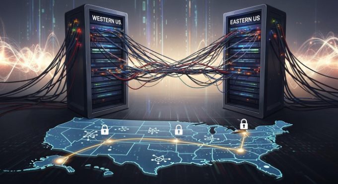 Diagram of US servers with cross-region private network