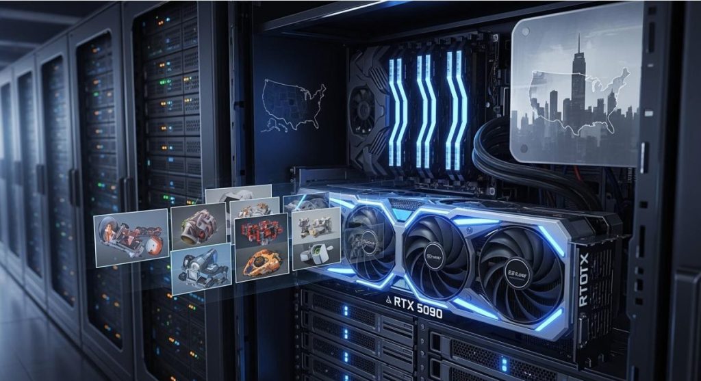 Batch rendering with RTX 5090 GPUs on US servers