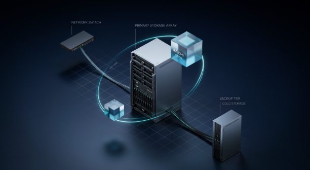 Diagram comparing PMem endurance and SSD write behavior in server storage architecture