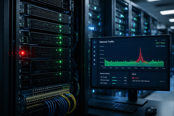 Server traffic chart: CC attack vs normal peak